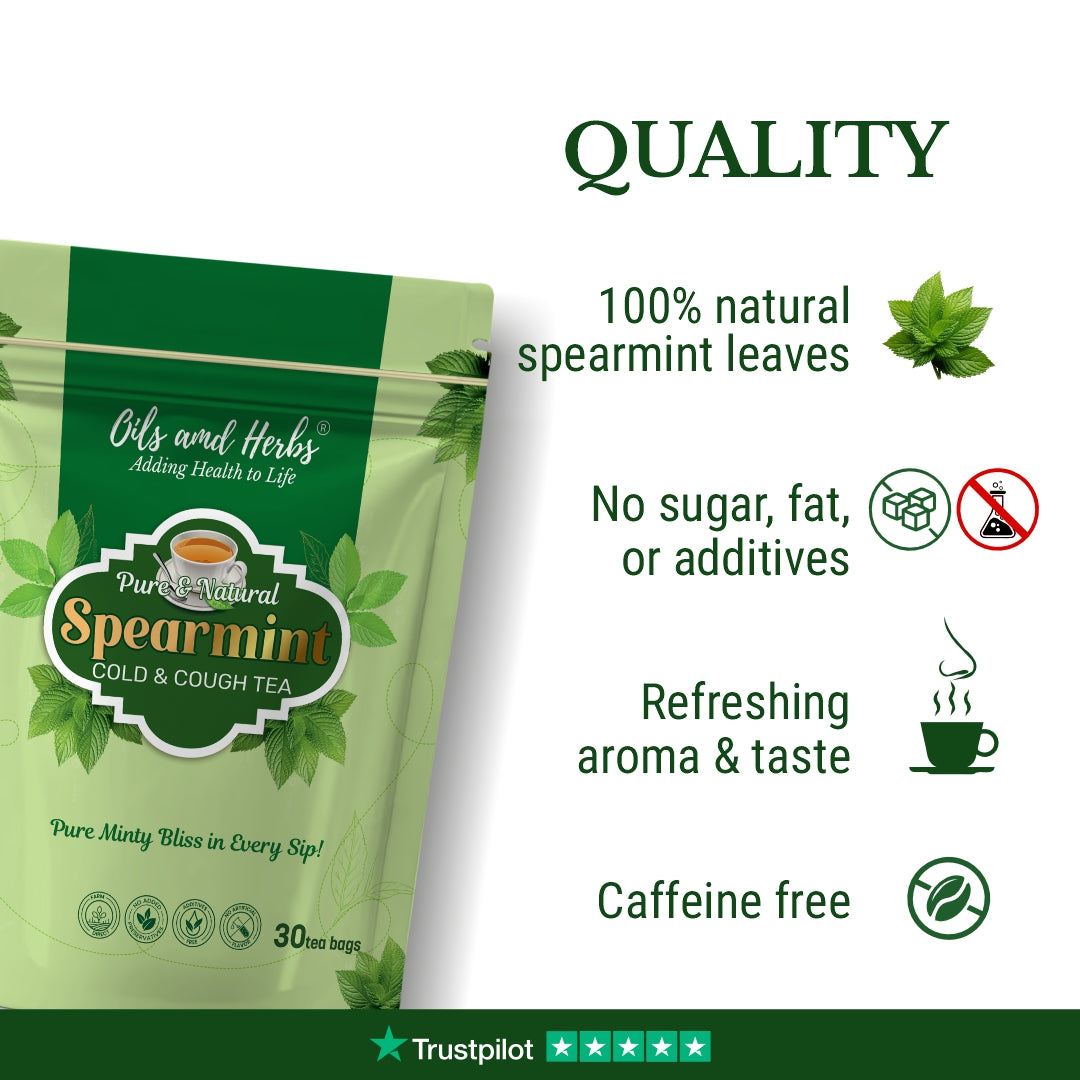 Oils & Herbs – Refreshing & Soothing Natural Spearmint Leaf Tea – 30 Tea Bags