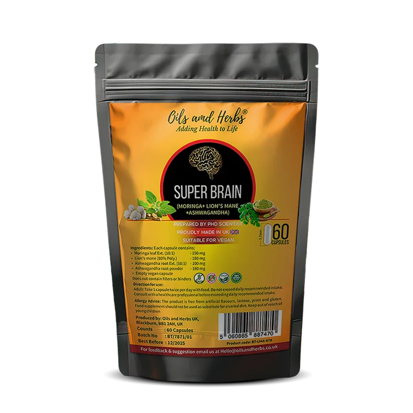 Oils & Herbs – Super Brain – Moringa, Ashwagandha & Lion’s Mane Mushroom - The Wellness Store®