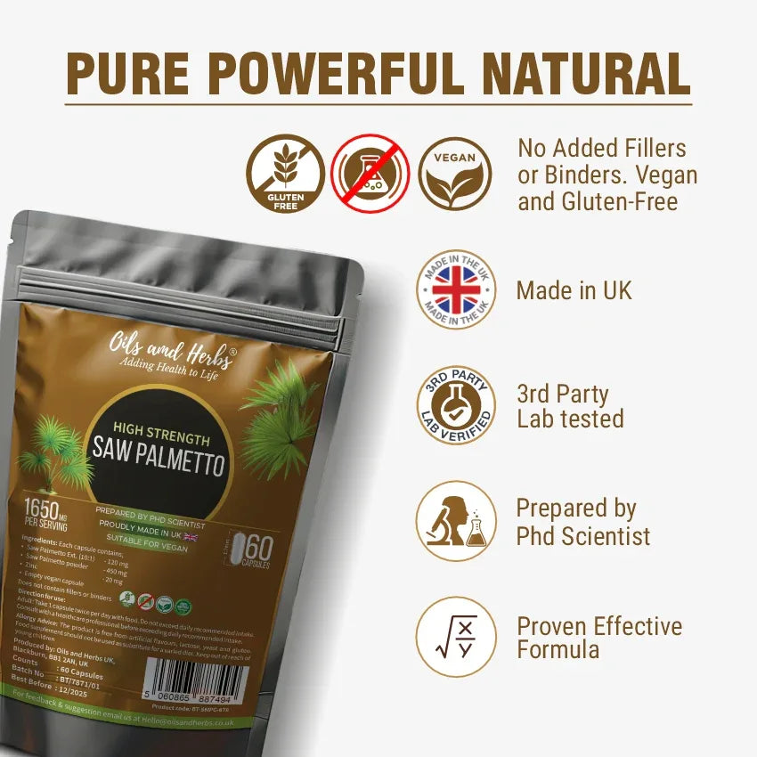 Oils & Herbs – High Strength Saw Palmetto Capsules - The Wellness Store®