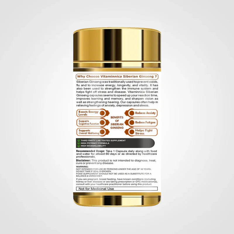 Vitaminnica Siberian Ginseng- 60 Capsules - The Wellness Store®