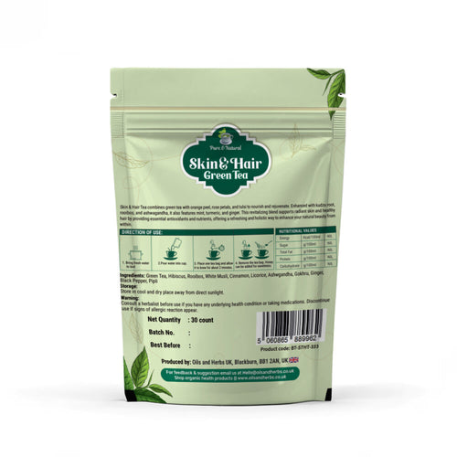 Oils & Herbs – Herbal Beauty Blend Skin & Hair Green Tea – 30 Tea Bags