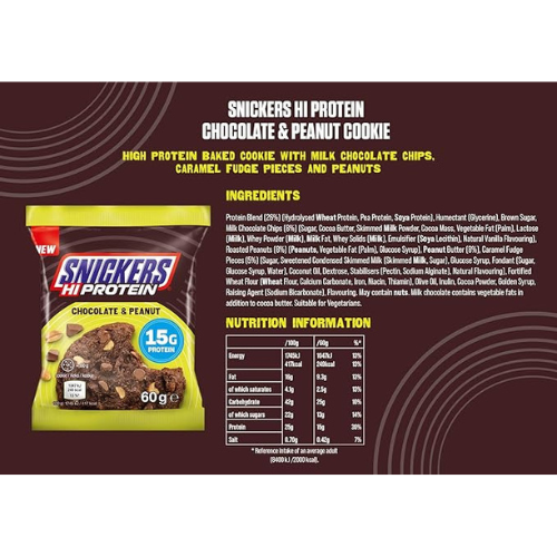 Snickers - Protein Cookie – Chocolate & Peanut 60g - 12 Bar