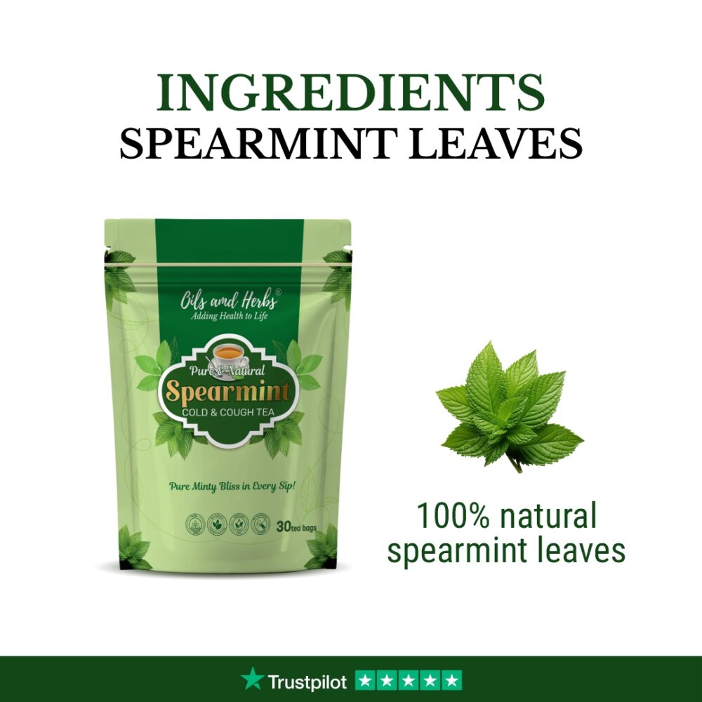 Oils & Herbs – Refreshing & Soothing Natural Spearmint Leaf Tea – 30 Tea Bags