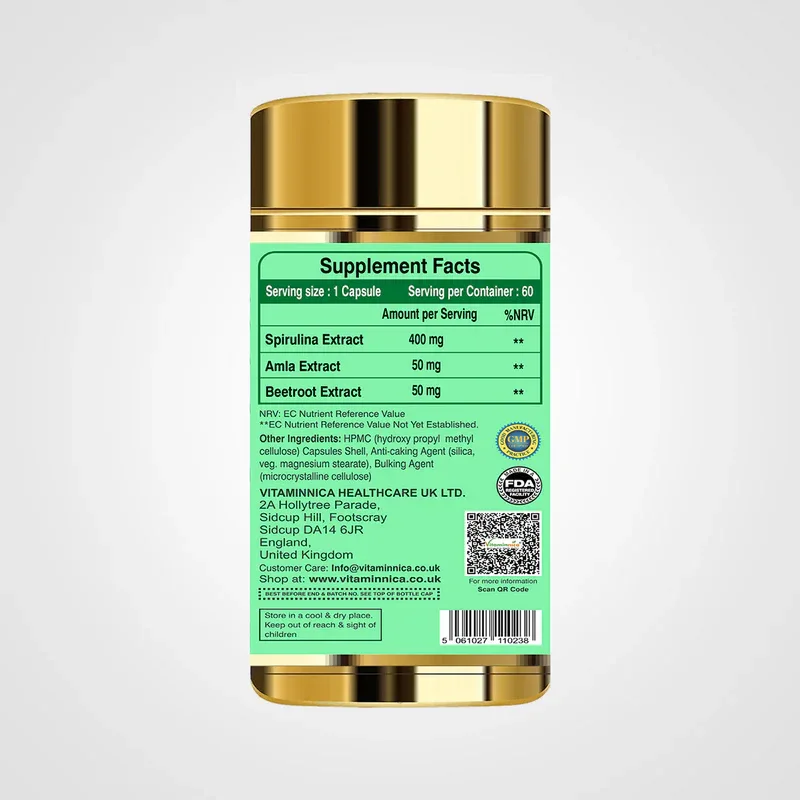 Vitaminnica Spirulina Super Green Foods-60 Capsules - The Wellness Store®