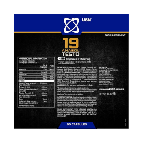 USN - 19-Anabol Testosterone Support Supplement – 90 Capsules