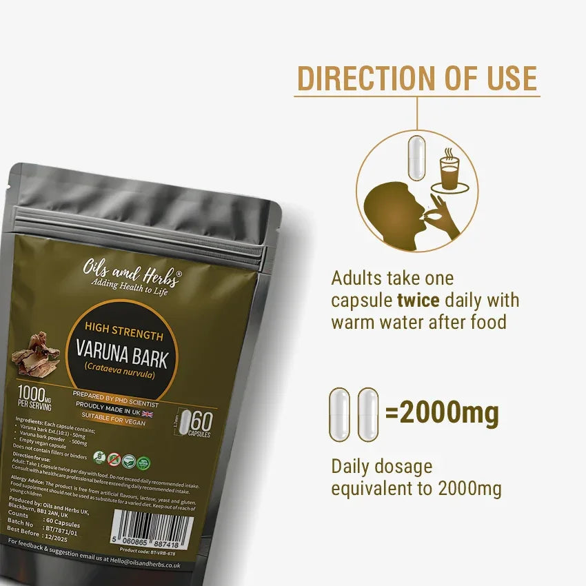 Oils & Herbs – High Strength Varuna Bark Capsules 1000mg - The Wellness Store®