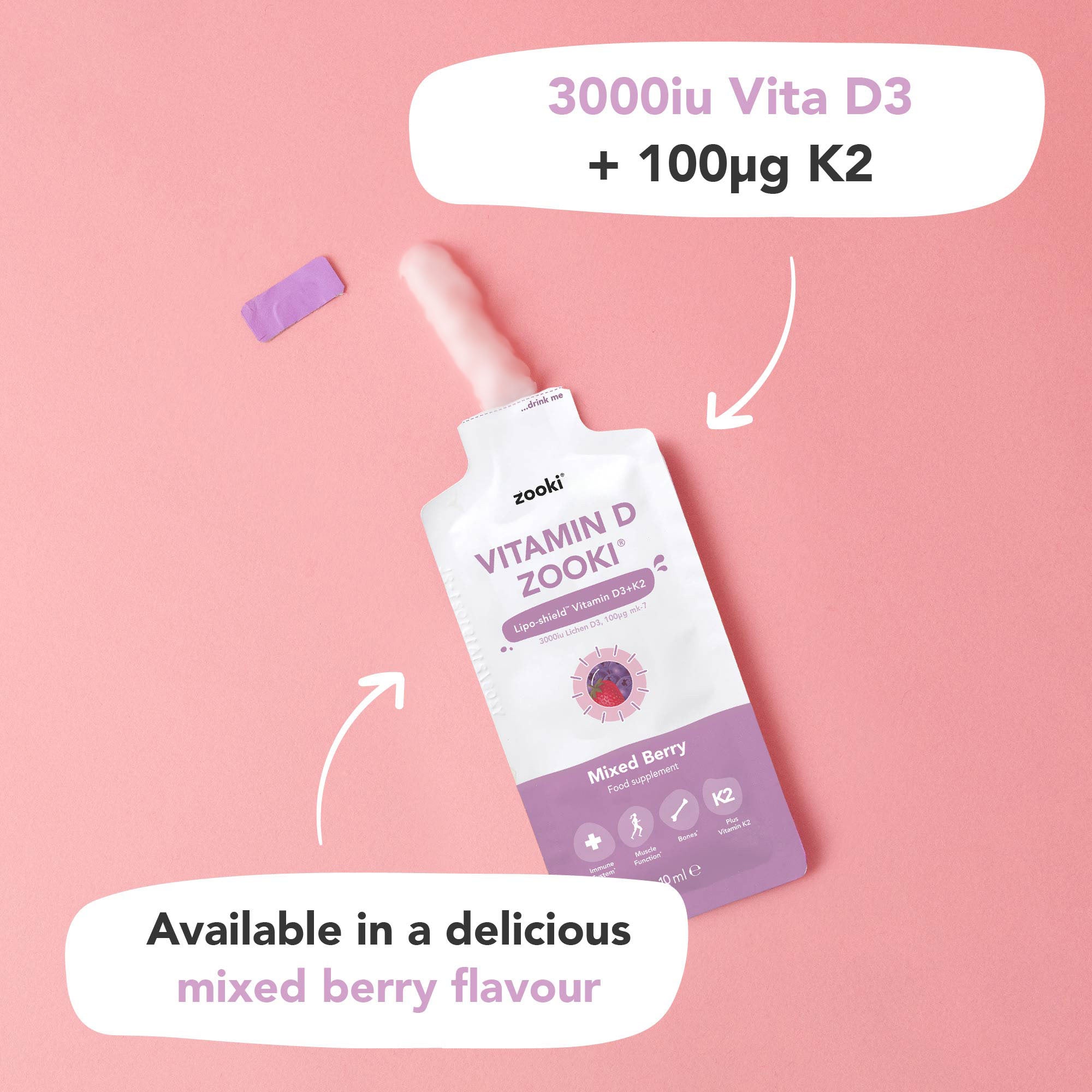 Zooki - Vitamin D3 3000IU + K2 100µg Liposomal - Liquid Sachets