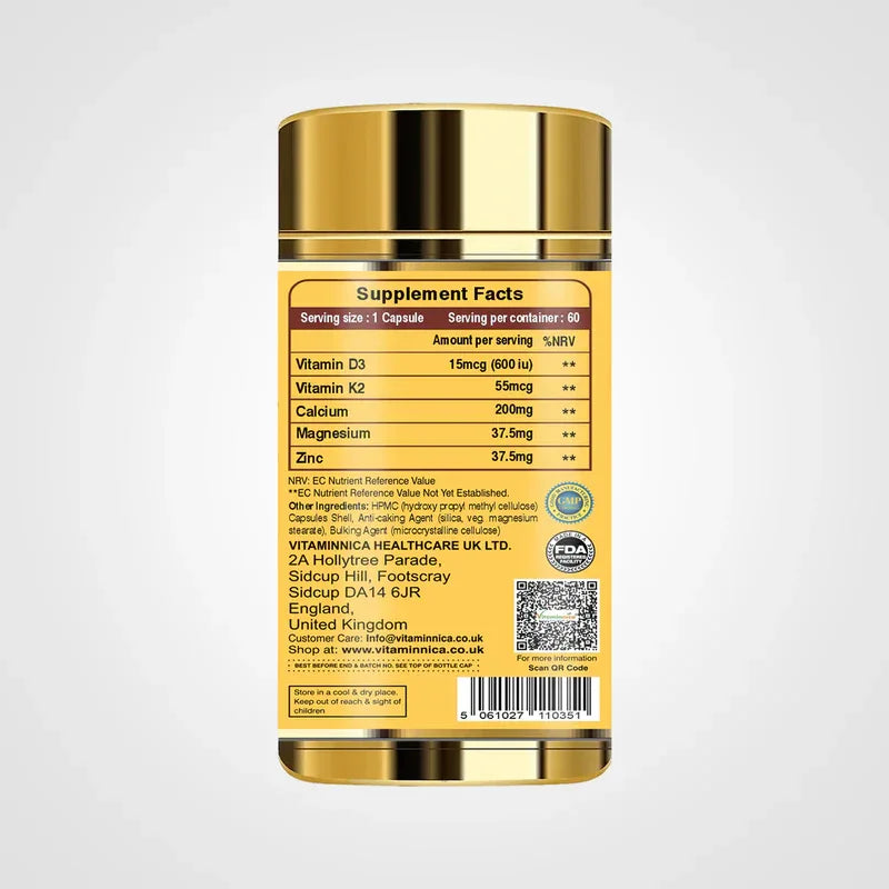 Vitaminnica Vitamin D3+K2 - Improves Bone Health- 60 Capsules - The Wellness Store®