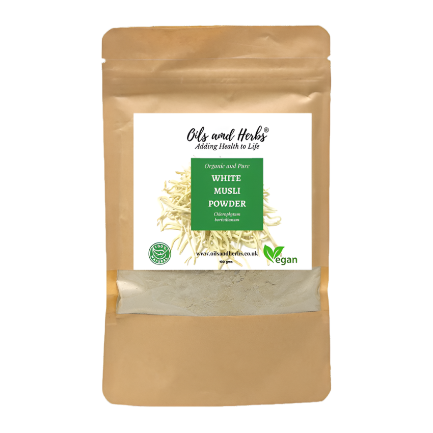 Oils & Herbs - 100% Organic White Musli Powder (Safed Musli) - 100g Powder