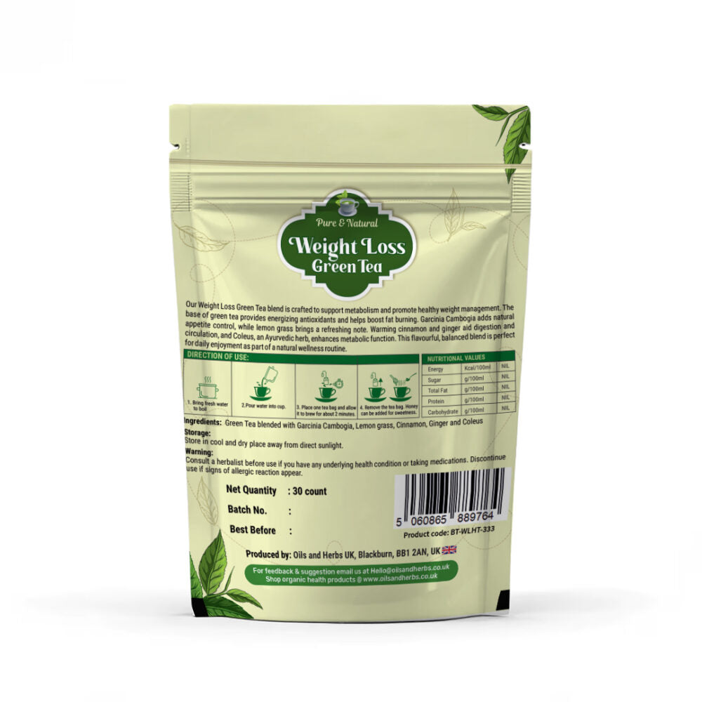 Oils & Herbs – Natural Weight Loss Green Tea – 30 Tea Bags