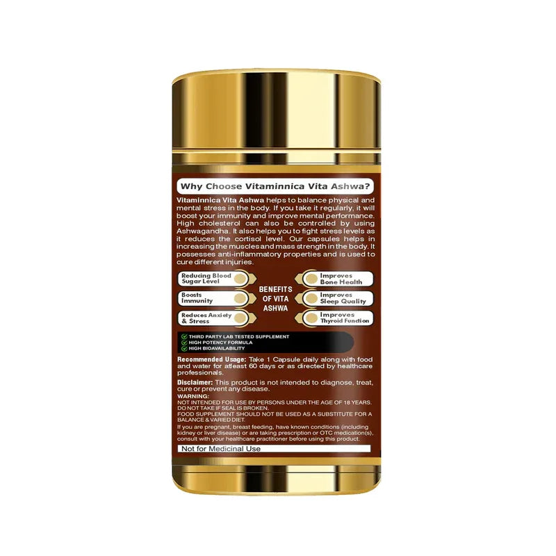 Vitaminnica Vita Ashwa- Ashwagandha 500mg- Rejuvenates your Body- 60 Capsules - The Wellness Store®