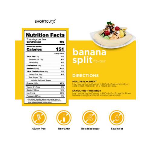 ShortCutX - Flat Tummy Shakes: Banana Split - 7 Sachets x 40g
