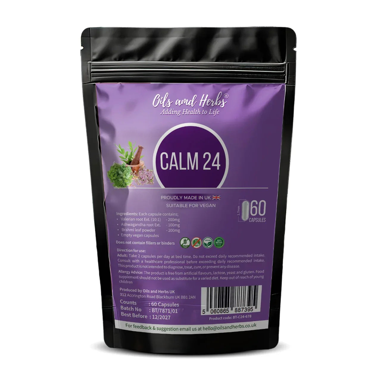 Oils & Herbs – Calm 24 - Herbal Blend with Valerian, Ashwagandha & Brahmi Capsules – Natural Ingredients - The Wellness Store®