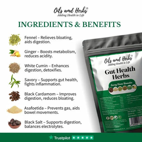 Oils & Herbs - Gut Health Herbs Digestive Support Powder - Herbal Formula for Bloating & Gas Relief - 100g Powder - The Wellness Store®