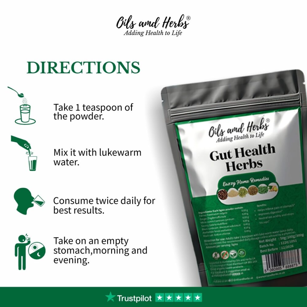 Oils & Herbs - Gut Health Herbs Digestive Support Powder - Herbal Formula for Bloating & Gas Relief - 100g Powder