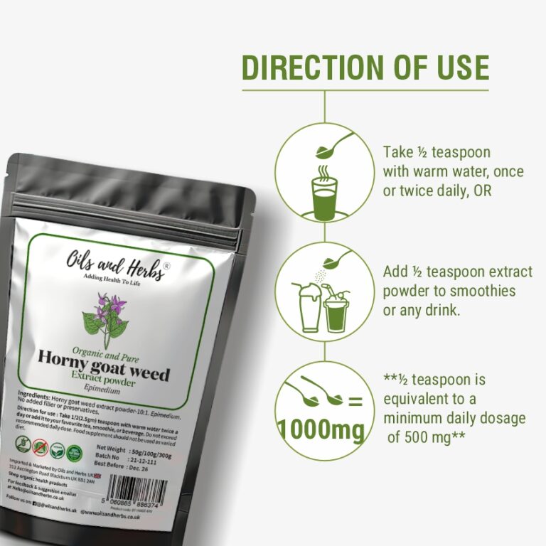 Oils & Herbs - 100% Organic Horny Goat Weed Extract Powder - 50g Powder