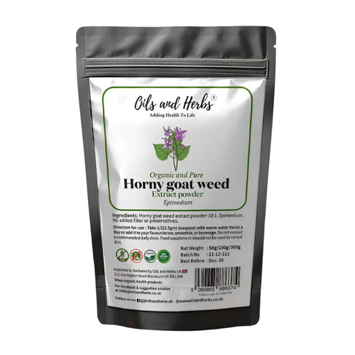 Oils & Herbs - 100% Organic Horny Goat Weed Extract Powder - 50g Powder - The Wellness Store®