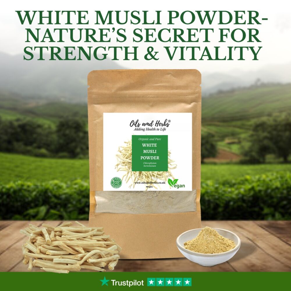 Oils & Herbs - 100% Organic White Musli Powder (Safed Musli) - 100g Powder