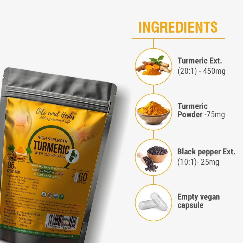 Oils & Herbs - High Strength Turmeric Extract Powder 95% Curcuminoids - 100g Powder