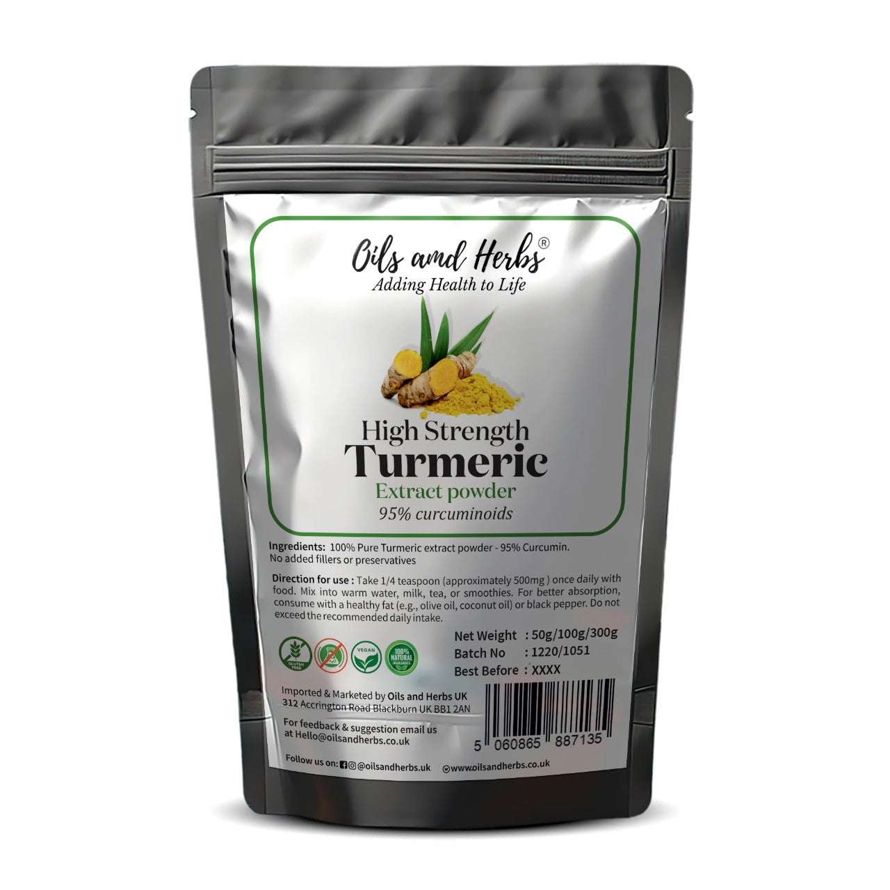 Oils & Herbs - High Strength Turmeric Extract Powder 95% Curcuminoids - 100g Powder