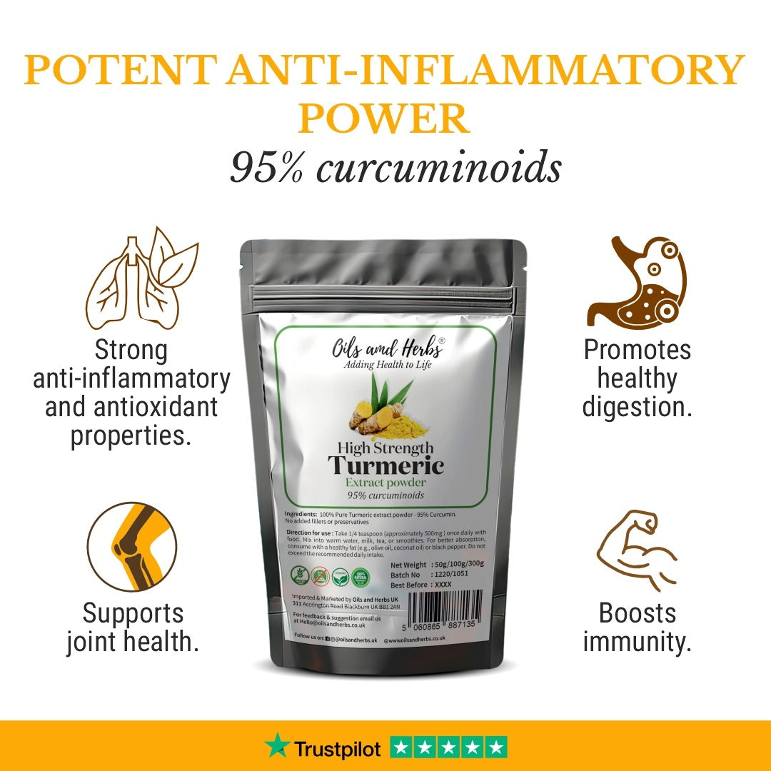 Oils & Herbs - High Strength Turmeric Extract Powder 95% Curcuminoids - 100g Powder