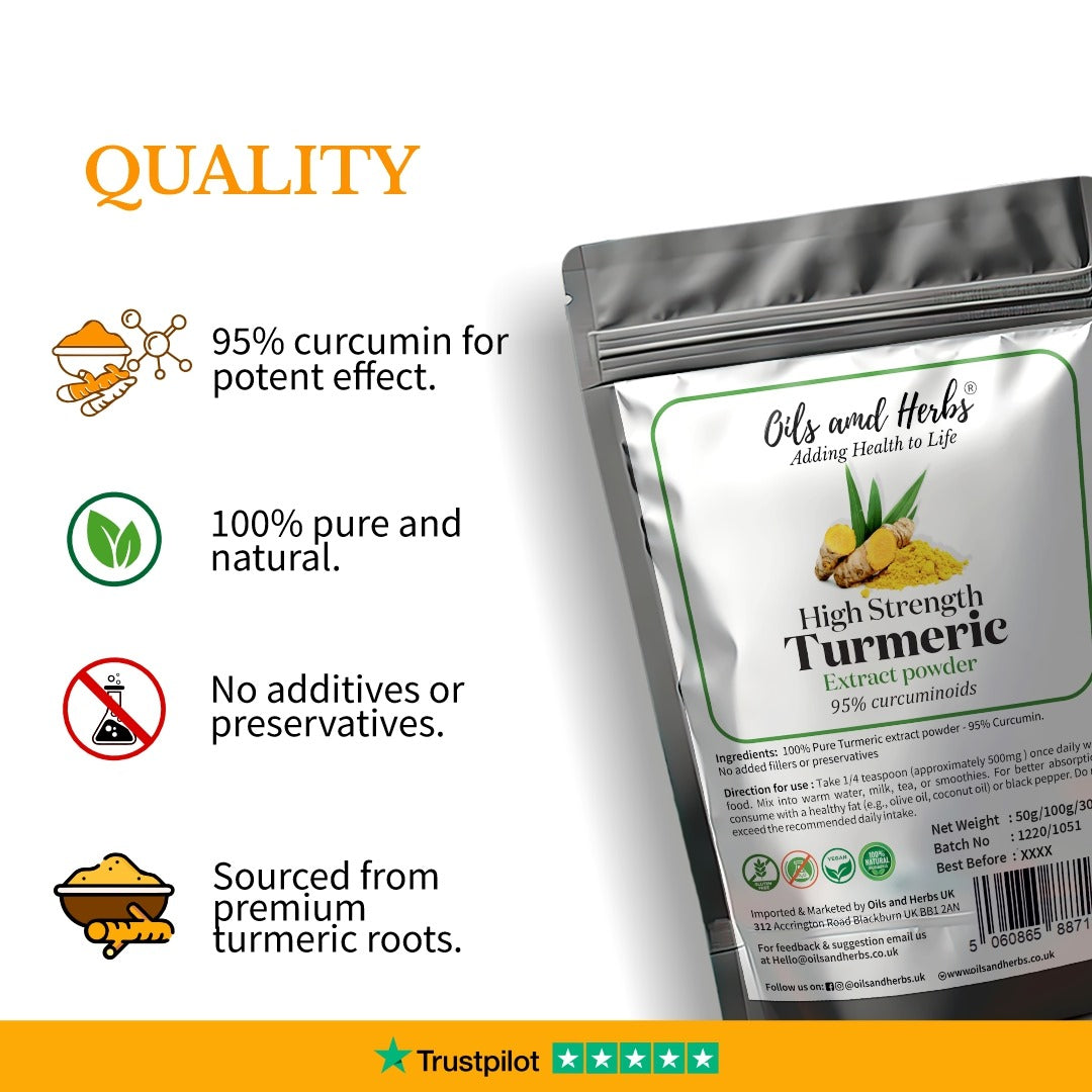 Oils & Herbs - High Strength Turmeric Extract Powder 95% Curcuminoids - 100g Powder
