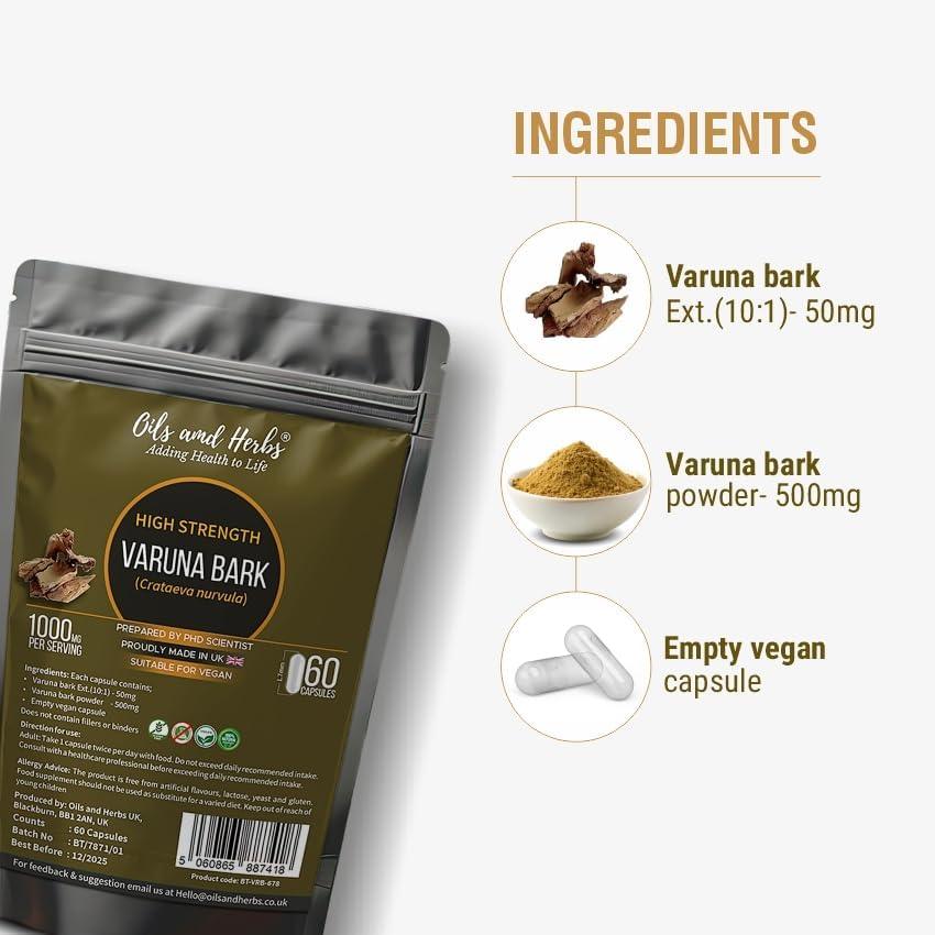 Oils & Herbs – High Strength Varuna Bark Capsules 1000mg - The Wellness Store®