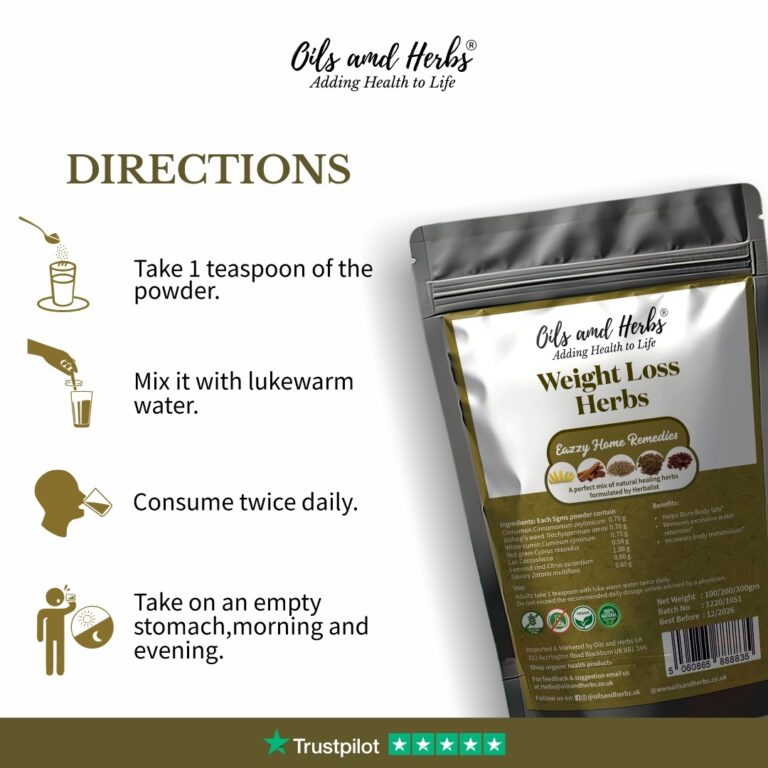 Oils & Herbs - Weight Loss Herbs - Mixture of 5 Effective Herbs - 500mg Powder